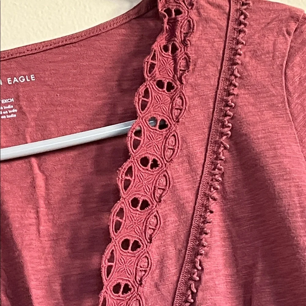 American Eagle Outfitters Maroon Lace-Up Blouse